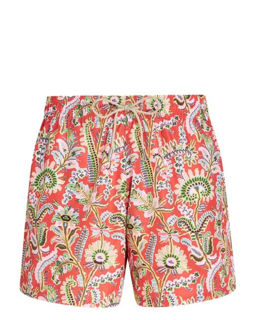 Etro Red Floral-print Swim Shorts for men