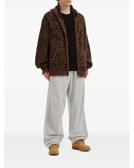 FIVE CM Brown Leopard-Pattern Zip-Up Hoodie for men