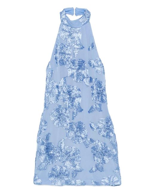 ROTATE BIRGER CHRISTENSEN Blue Short Light Dress With Floral Embroidery