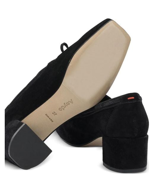 Aeyde Black Front-Tie Suede Loafers