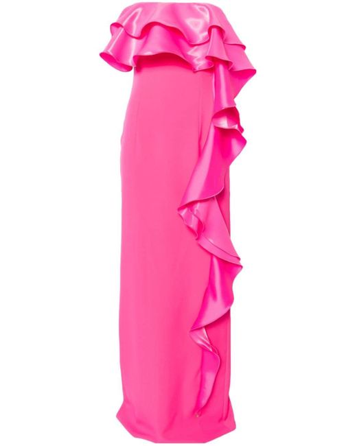 Nissa Pink Ruffled Strapless Gown