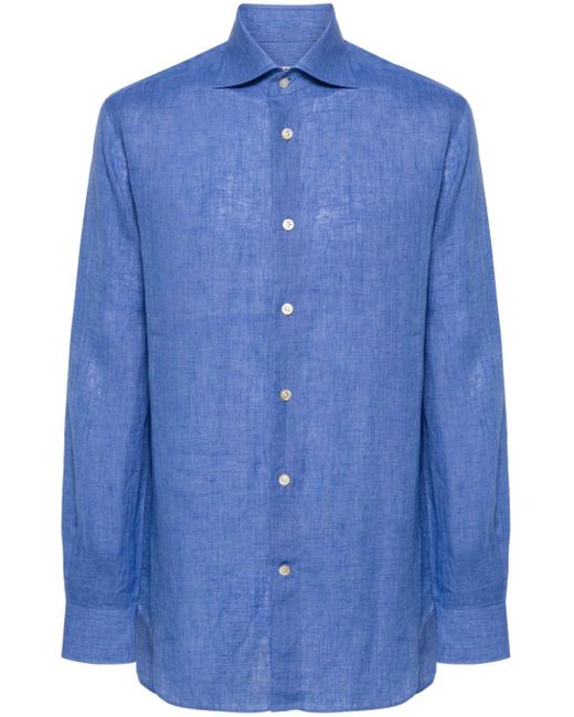Kiton Blue Chambray Linen Shirt for men