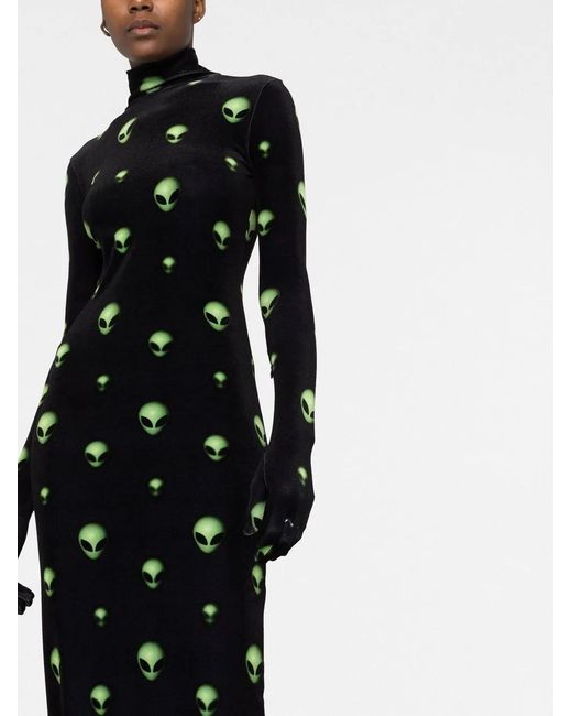 Vetements Black Graphic-Print Long-Sleeved Maxi Dress