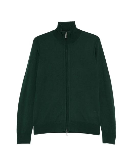 Paolo Pecora Green Zip-Up High-Neck Cardigan for men