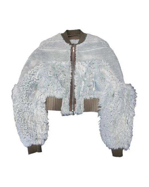 Rick Owens Gray Shearling Bomber Jacket for men
