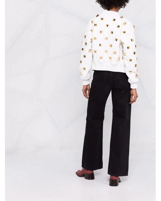 Philipp Plein White Studded Quilted Bomber Jacket