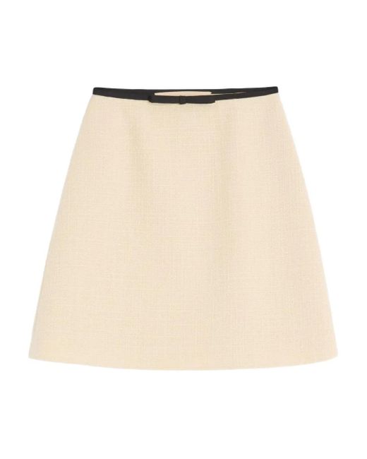 Valentino Garavani Natural Plain Wool Tweed Short Skirt