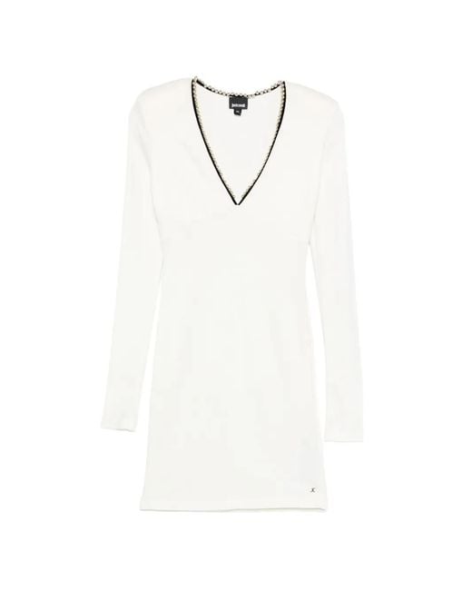 Just Cavalli White Beaded V-Neck Mini Dress