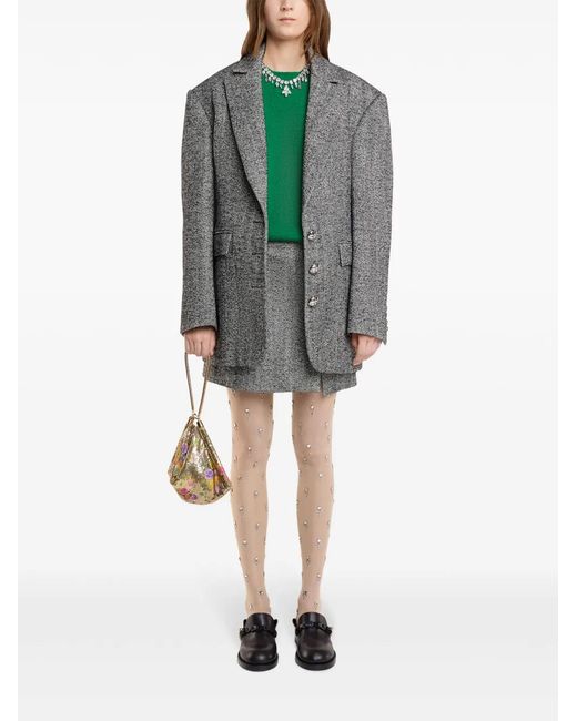 Rabanne Black Herringbone-Pattern Wool Blazer