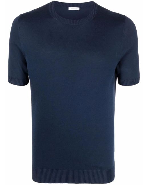 Malo Blue Short-Sleeve Fitted Knit Top for men