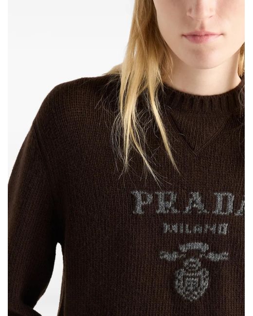 Prada Brown Logo Crew-Neck Sweater