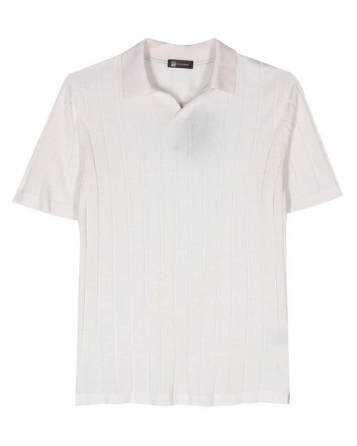 Colombo White Spread-collar Silk Polo Shirt for men