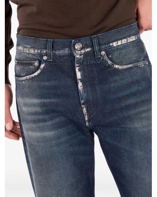Roberto Cavalli Blue Sandblasted-Effect Chain-Detail Jeans for men