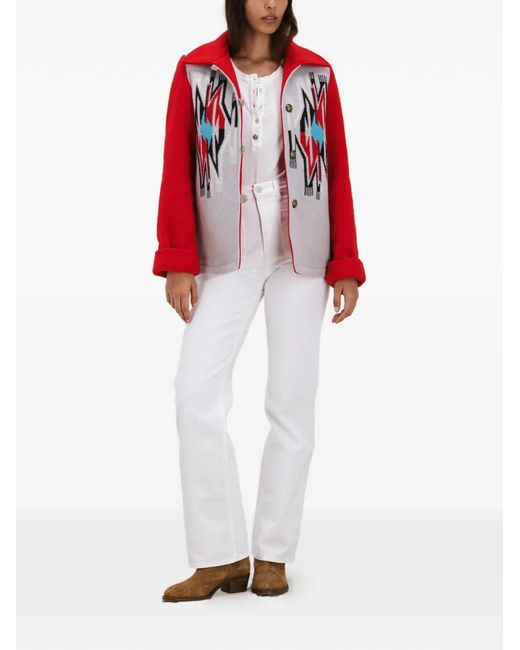 Fortela Red Patterned Button-Fastening Jacket