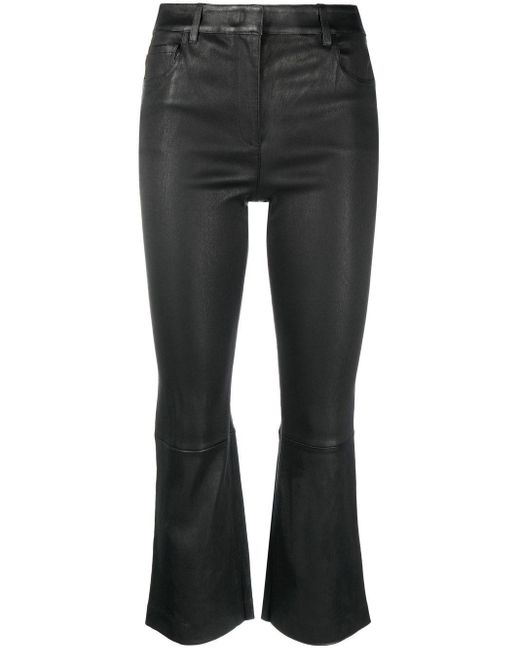 Theory Black Kick-flare Cropped Leather Trousers