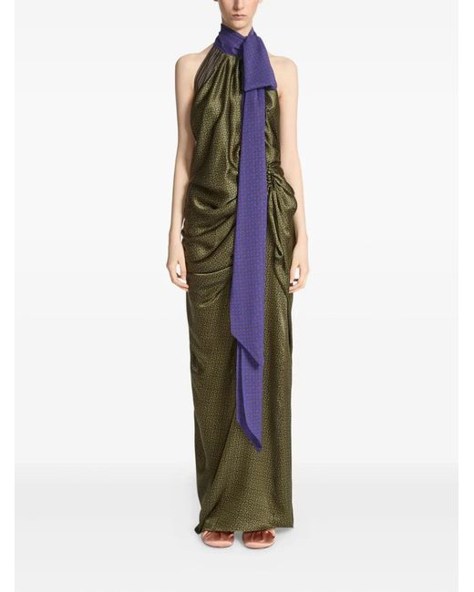 Dries Van Noten Green Draped Print Silk Dress