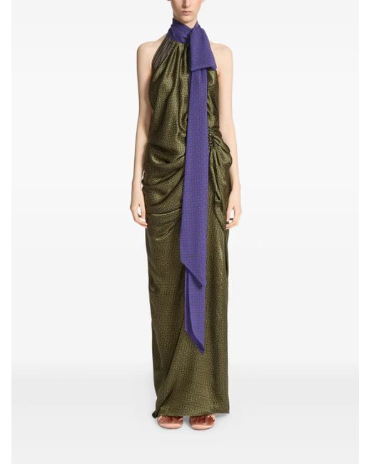 Dries Van Noten ドレープ シルクドレス Green