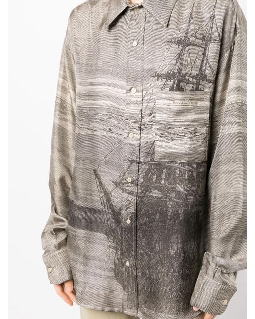 Pierre Louis Mascia Gray Graphic-Print Long-Sleeve Shirt