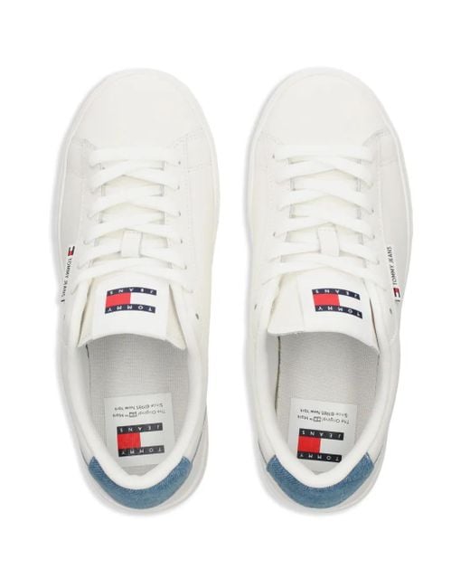 Tommy Hilfiger White Denim-Trimmed Leather Sneakers