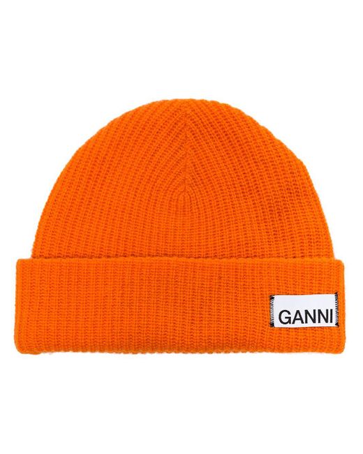 Ganni Orange Knitted Beanie Hat