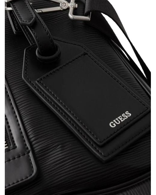 Guess Black Textured Logo-Plaque Holdall for men