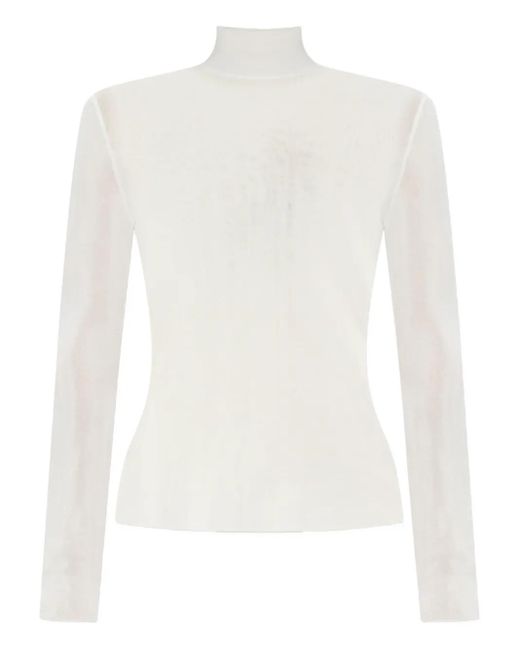 Self-Portrait White Ribbed High-Neck Top