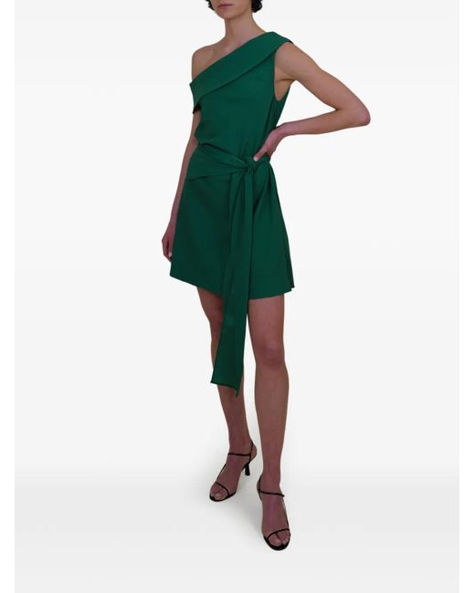 Azeeza Green Kavari One-Shoulder Tie Mini Dress