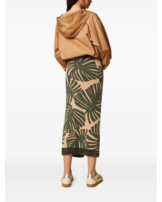 Twinset Green Midi Knit Skirt With Print