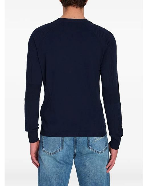 Moncler Blue Ribbed Round-Neck Knit Sweater for men