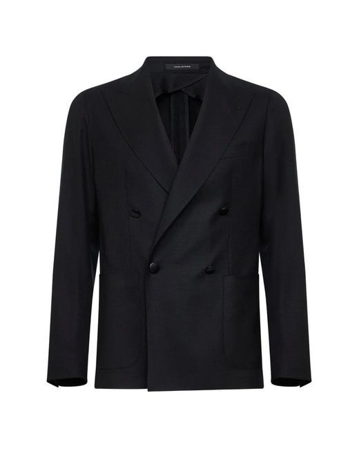 Tagliatore Blue Double-Breasted Peak-Lapel Blazer for men