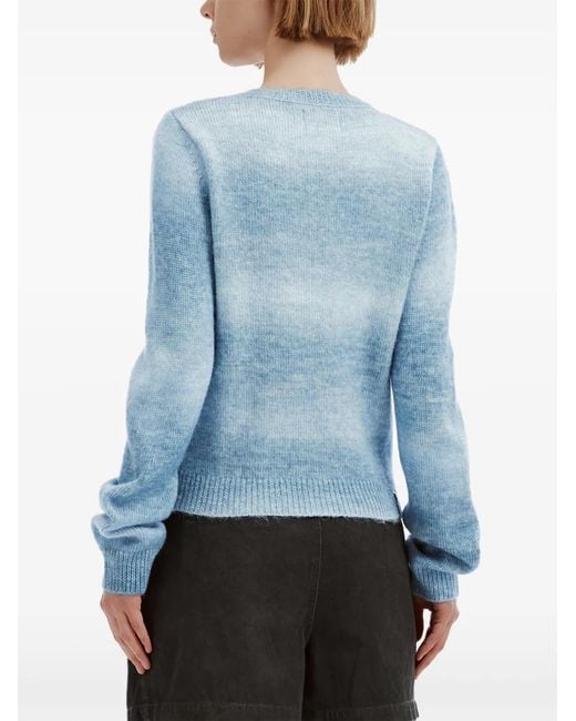 Izzue Blue Gradient-Effect Heart-Patch Cardigan