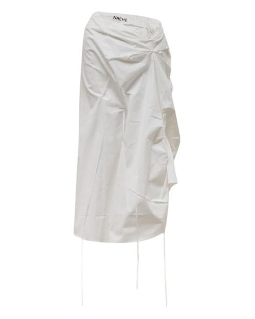 Hache White Straps-Detailing Draped Asymmetric Skirt