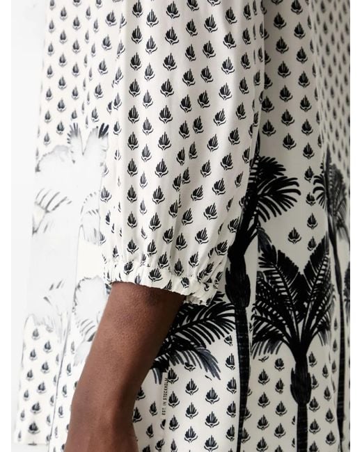 Marc O' Polo White Palm-Print Front-Tie Open Tunic