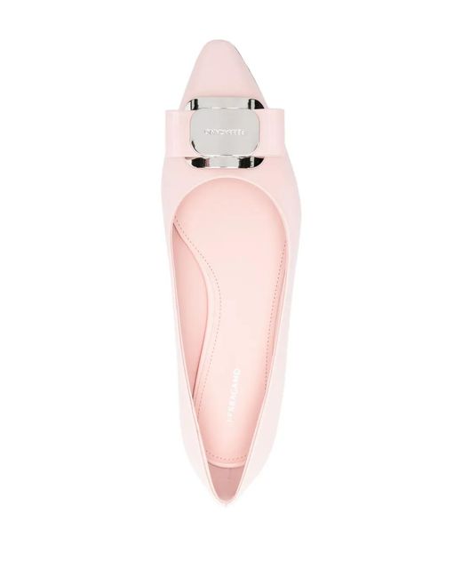 Ferragamo Pink New Vara Plate Zea Ballet Flats