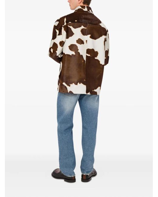 Moschino Brown Cow-Print Button-Up Jacket for men