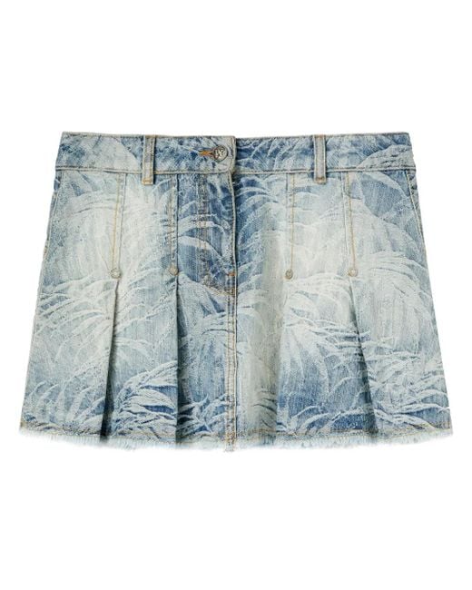 Palm Angels Blue Palms-Jacquard Pleated Mini Skirt