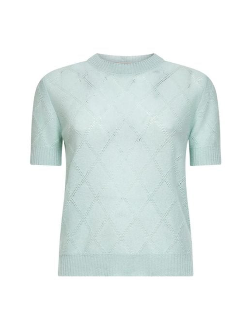 Blanca Vita Blue Diamond-Stitch Buttoned Sweater