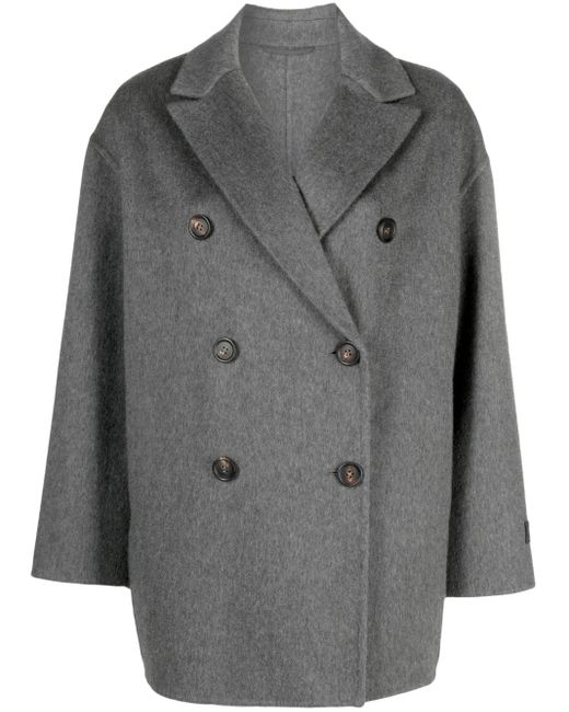 Brunello Cucinelli Gray Cashmere Monili Pea Coat