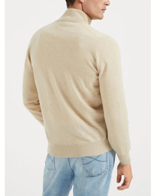 Brunello Cucinelli Natural Cashmere High-Neck Cardigan for men