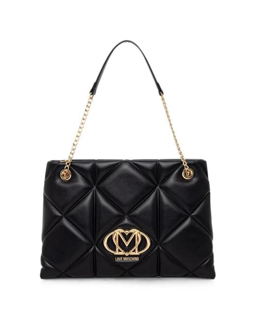 Love Moschino Black Logo-Plaque Quilted Shoulder Bag