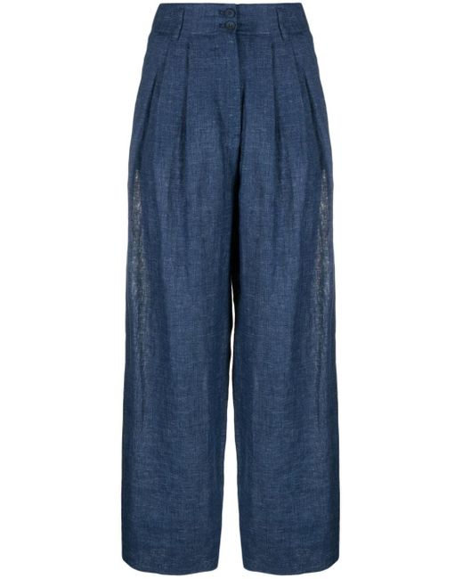 Pantalon en lin à coupe ample Emporio Armani en coloris Blue