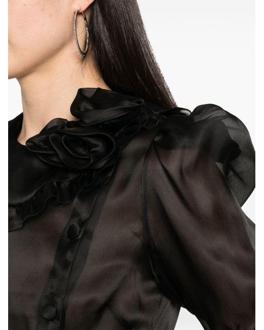 Alessandra Rich Black Bluse mit Blumenapplikation
