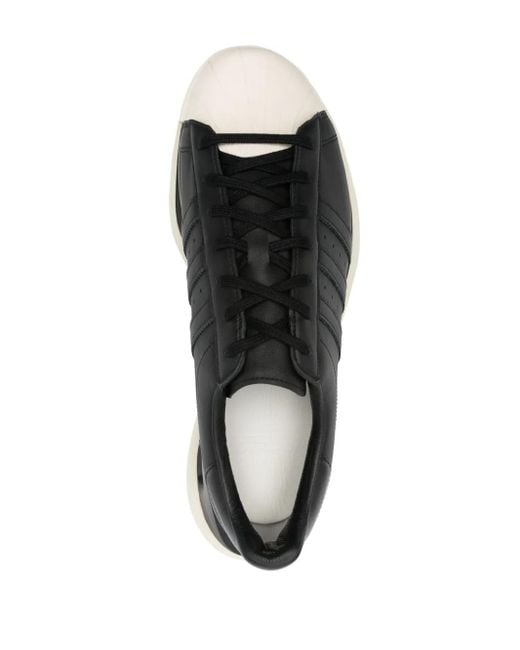 Y-3 Black Leather Sneakers With Contrasting Toecap And Logo Detail for men
