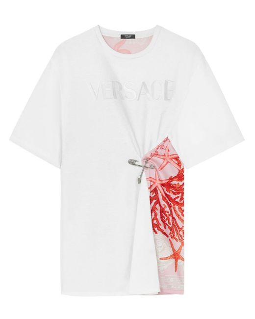 T-shirt froncé à épaules tombantes Versace en coloris White