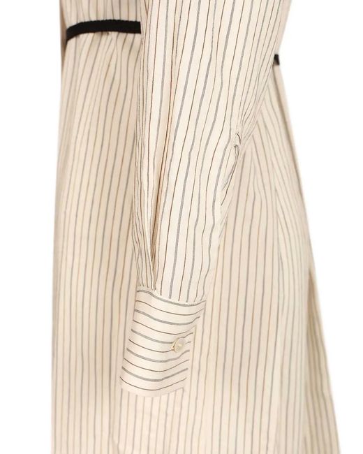 Barena White Striped Tie-Neck Dress