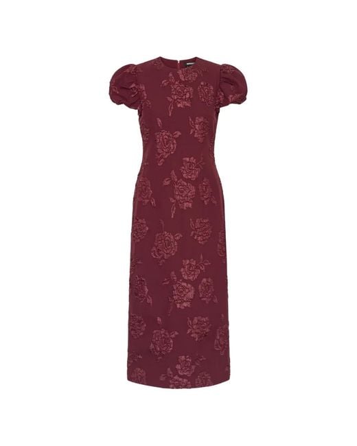 ROTATE BIRGER CHRISTENSEN Purple Jacquard Midi Puffy Dress