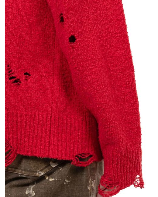 KAMIYA Red Distressed Faded Cardigan for men