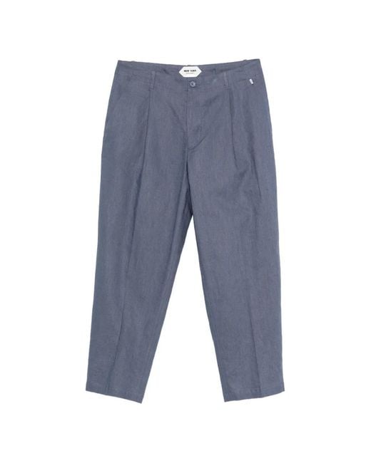 NEW YORK RESIDENT Blue Pantalon En Coton Andrew À Design Plissé for men