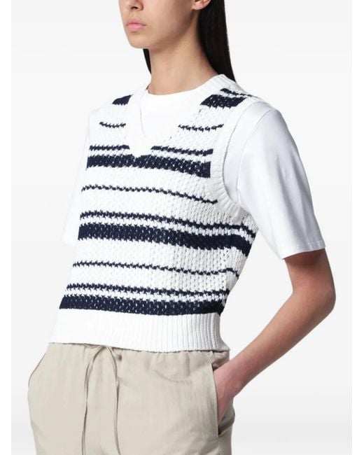 DUNST White Chunky-Knit V-Neck Striped Vest