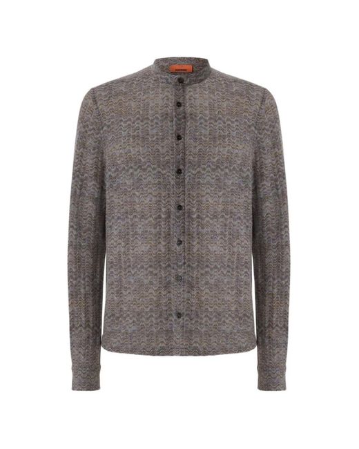 Missoni Gray Cashmere And Viscose Shirt With Band Collar for men